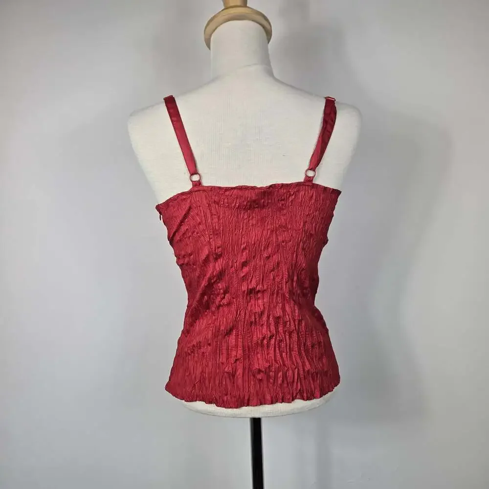 Y2K PULI Red Crinkle Cami Tank Top Stretch Ruched Party Clubwear Small Rave